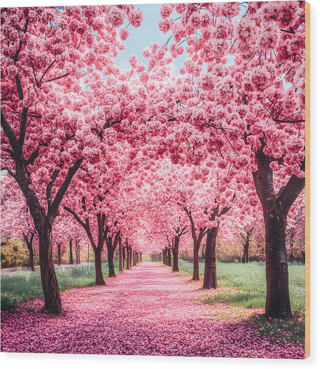 Cherry Blossom Walk - Wood Print
