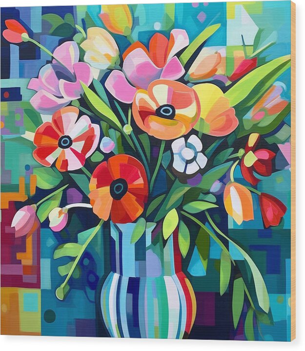 Chromatic Petal Whirl - Wood Print