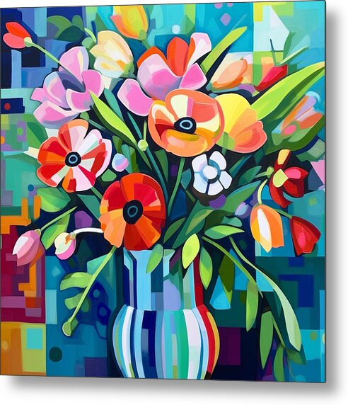 Chromatic Petal Whirl - Metal Print