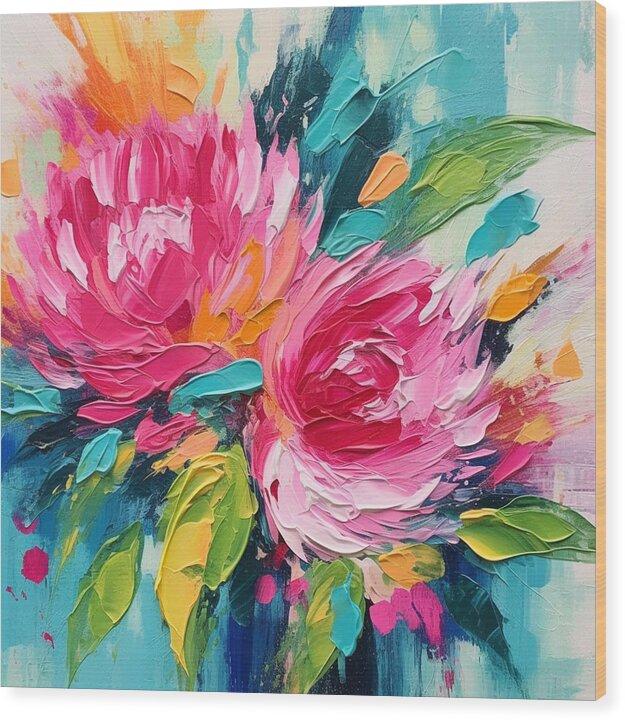 Crimson Bloom Symphony - Wood Print