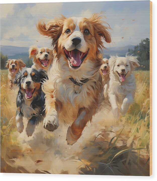 Dynamic Doggie Dash - Wood Print