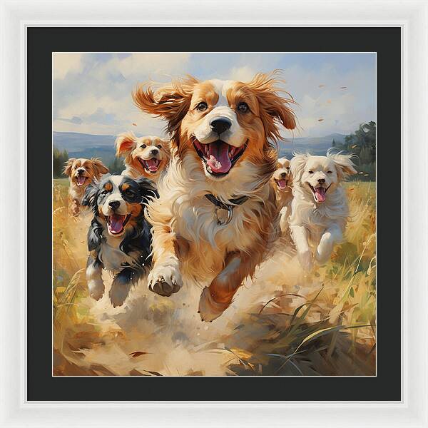 Dynamic Doggie Dash - Framed Print