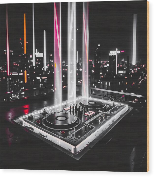 Electric Nights Dark - Wood Print