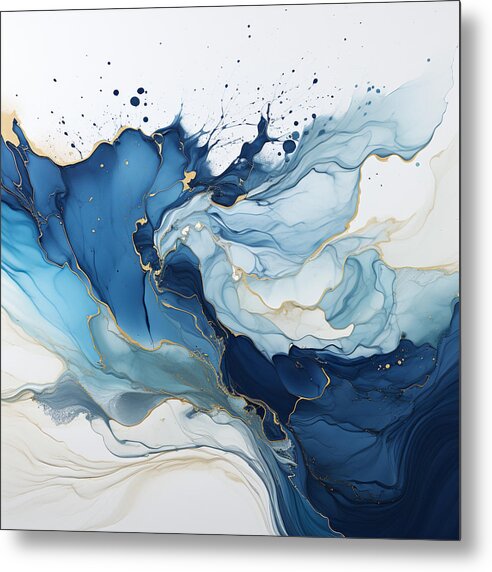 Gilded Azure Swirls - Metal Print