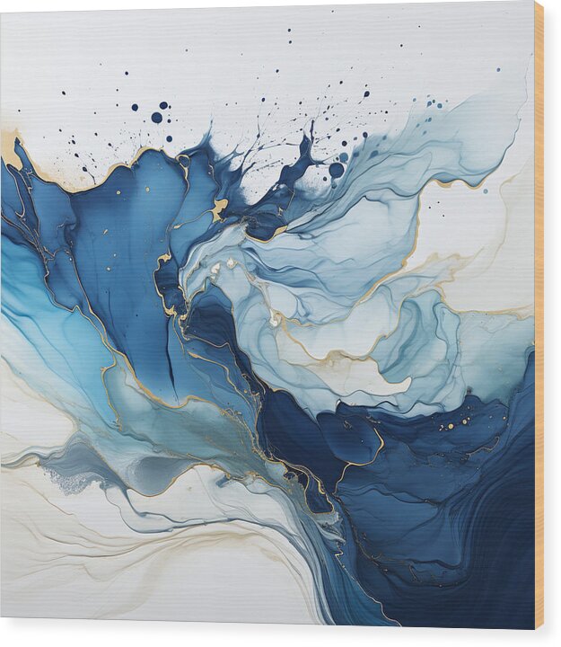 Gilded Azure Swirls - Wood Print