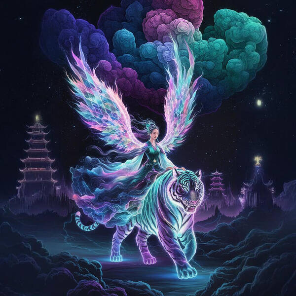 Lumina and the Cosmic Tiger - Art Print