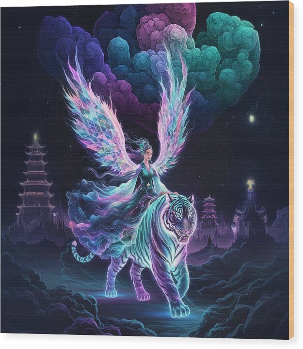 Lumina and the Cosmic Tiger - Wood Print