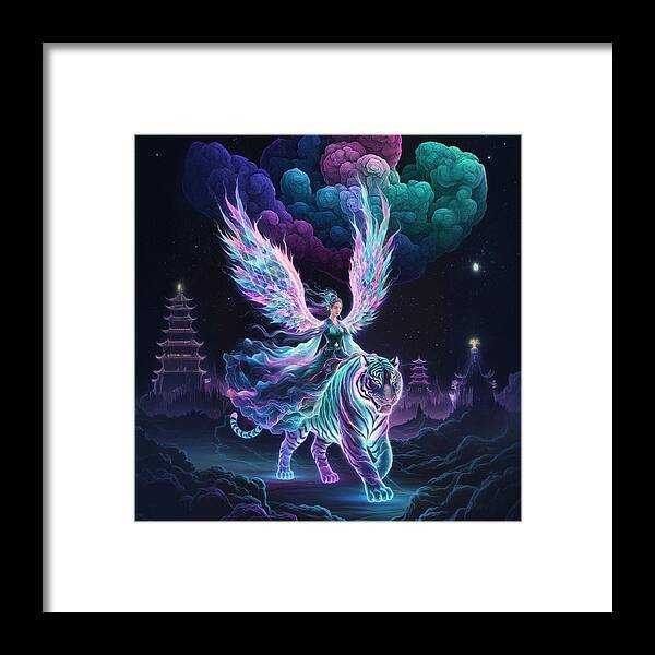 Lumina and the Cosmic Tiger - Framed Print