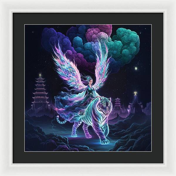 Lumina and the Cosmic Tiger - Framed Print