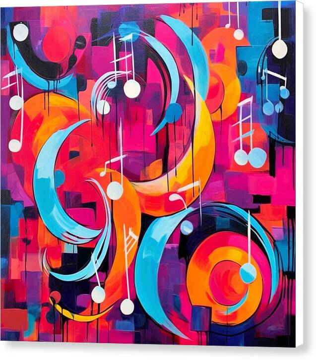 Melodic Crescents and Music Notes - Canvas Print