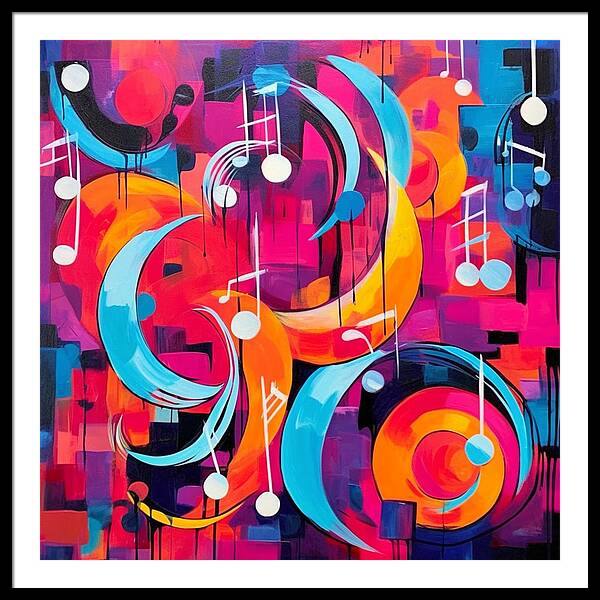Melodic Crescents and Music Notes - Framed Print