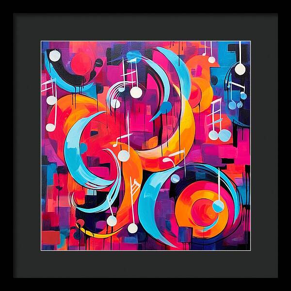 Melodic Crescents and Music Notes - Framed Print