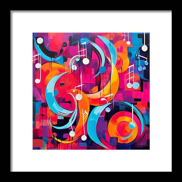 Melodic Crescents and Music Notes - Framed Print