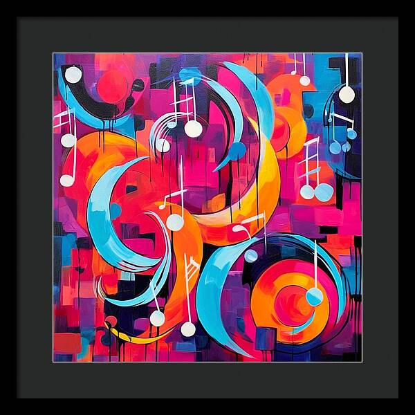Melodic Crescents and Music Notes - Framed Print