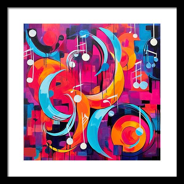 Melodic Crescents and Music Notes - Framed Print