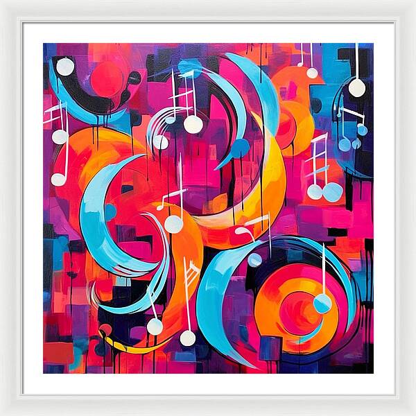 Melodic Crescents and Music Notes - Framed Print
