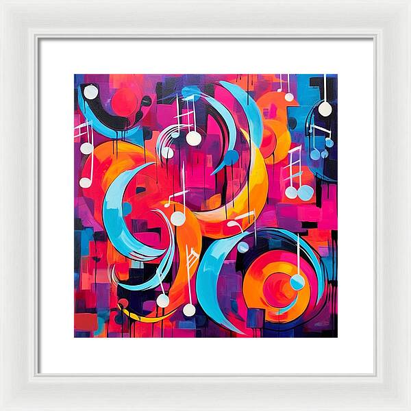 Melodic Crescents and Music Notes - Framed Print