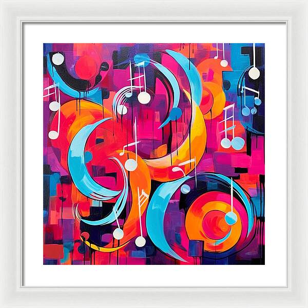 Melodic Crescents and Music Notes - Framed Print