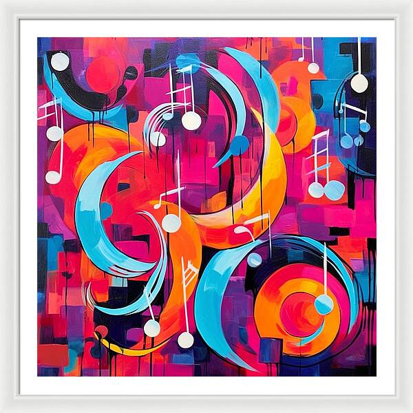 Melodic Crescents and Music Notes - Framed Print