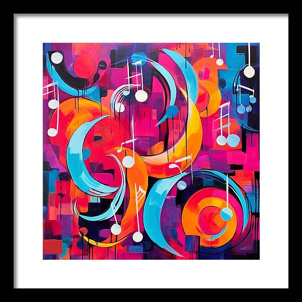 Melodic Crescents and Music Notes - Framed Print