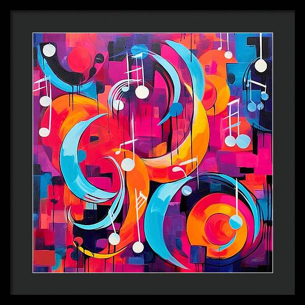 Melodic Crescents and Music Notes - Framed Print