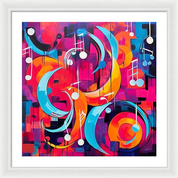 Melodic Crescents and Music Notes - Framed Print