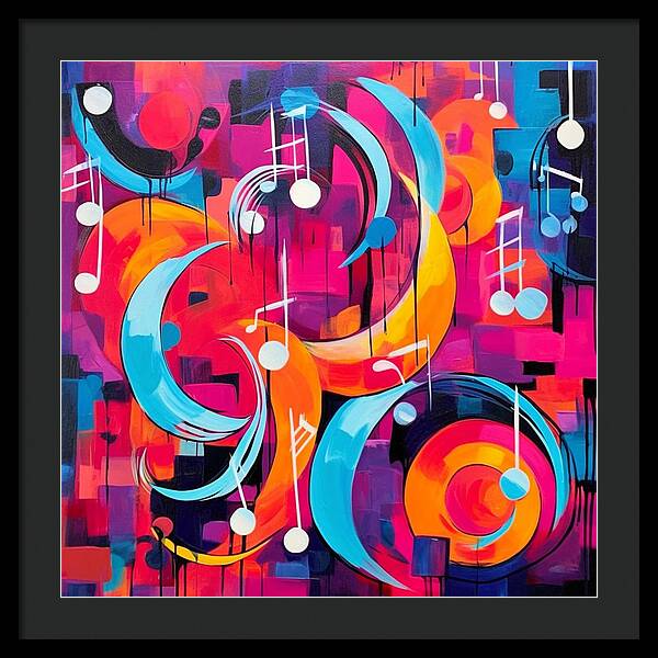 Melodic Crescents and Music Notes - Framed Print