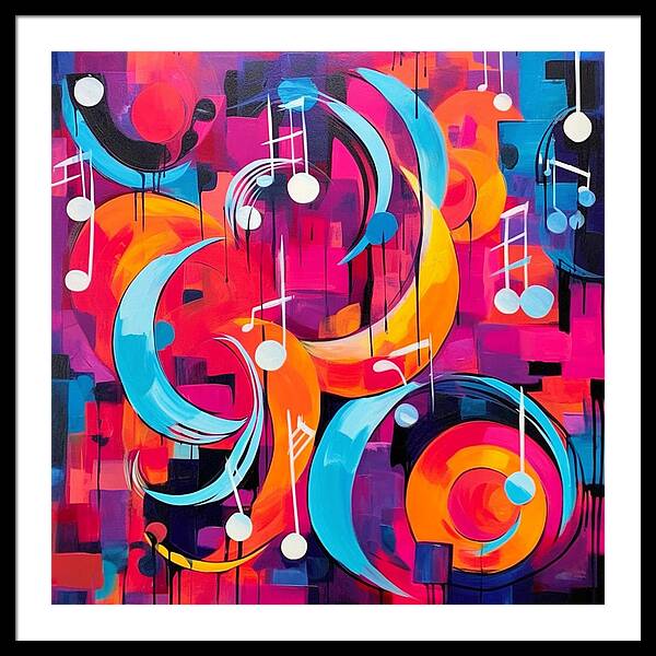 Melodic Crescents and Music Notes - Framed Print