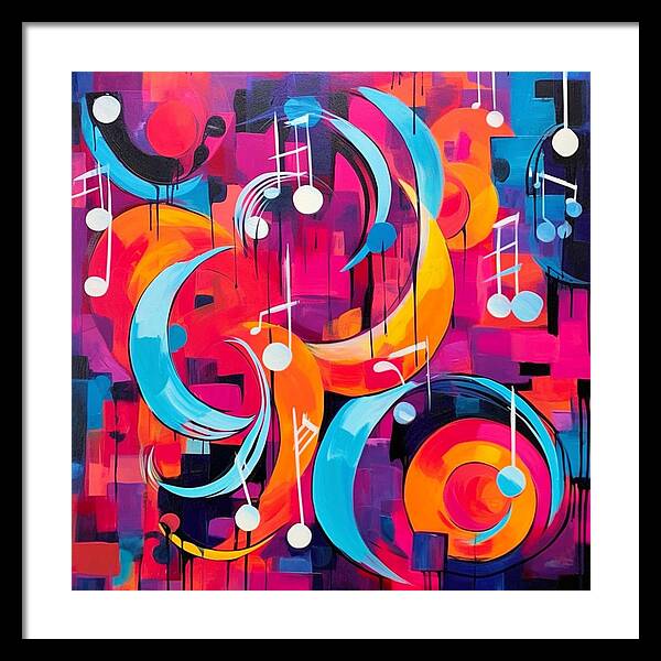 Melodic Crescents and Music Notes - Framed Print