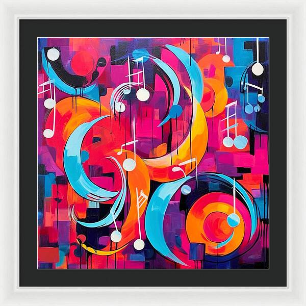 Melodic Crescents and Music Notes - Framed Print