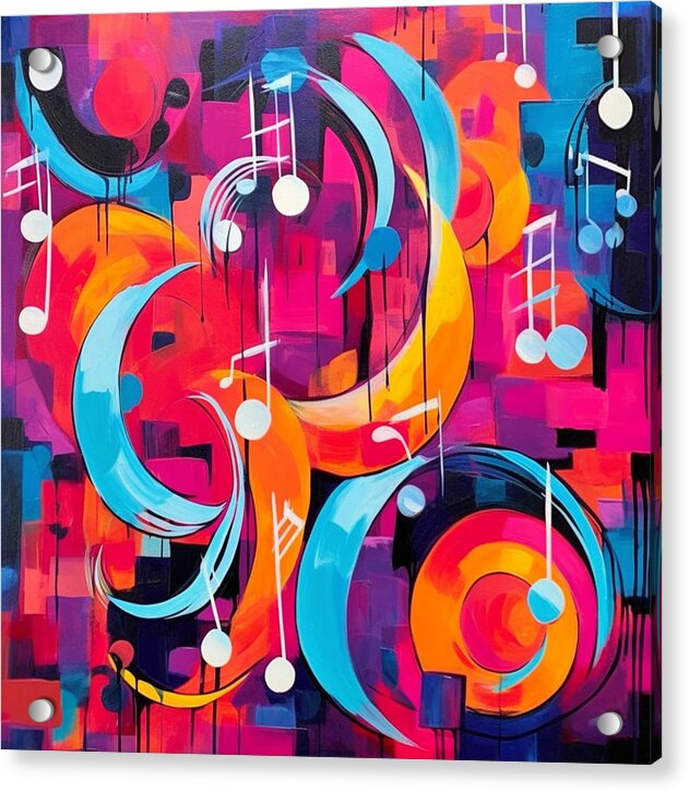 Melodic Crescents and Music Notes - Acrylic Print