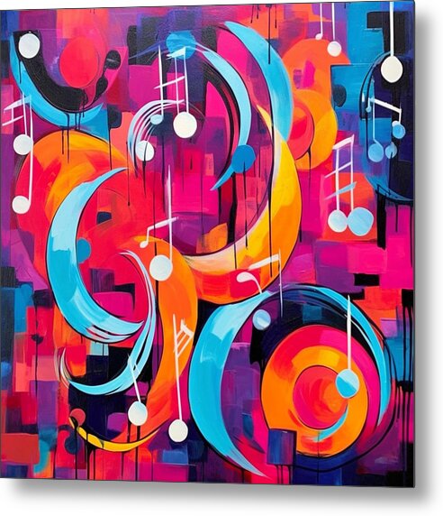 Melodic Crescents and Music Notes - Metal Print