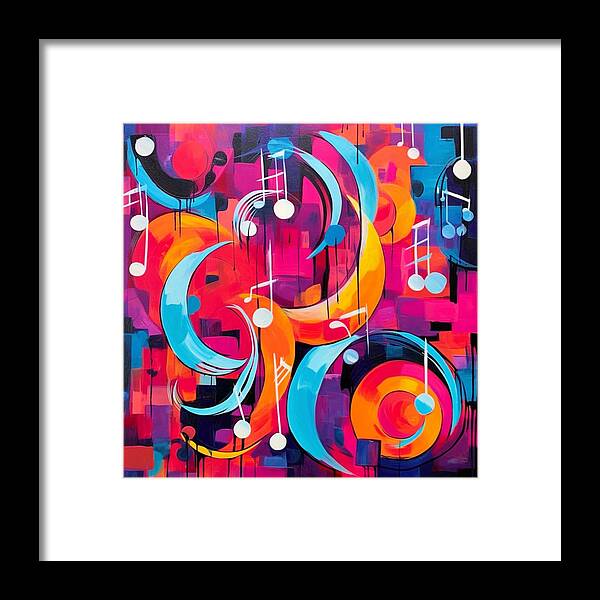 Melodic Crescents and Music Notes - Framed Print