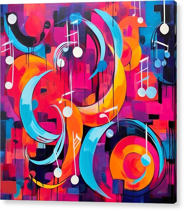 Melodic Crescents and Music Notes - Acrylic Print