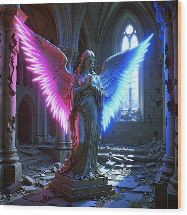 Neon Angel - Wood Print