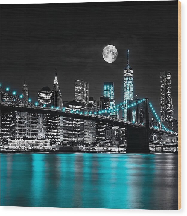 Neon Reflections - Wood Print