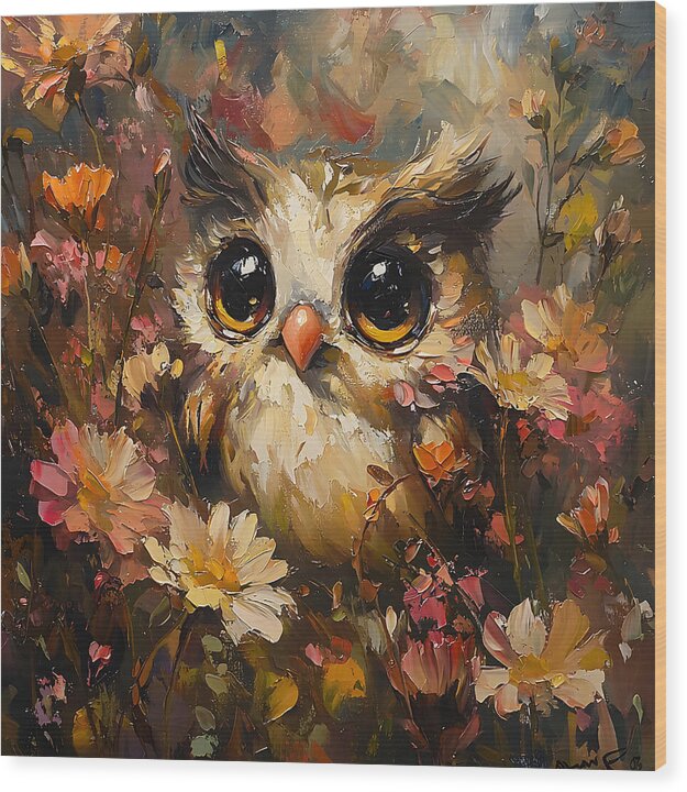 Owl in Bloom - Wood Print