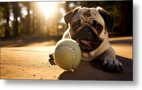 Playful Pugshine - Metal Print