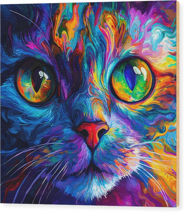 Psychedelic Purr - Wood Print