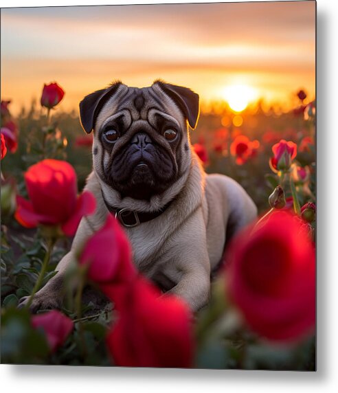 Pug Petals - Metal Print