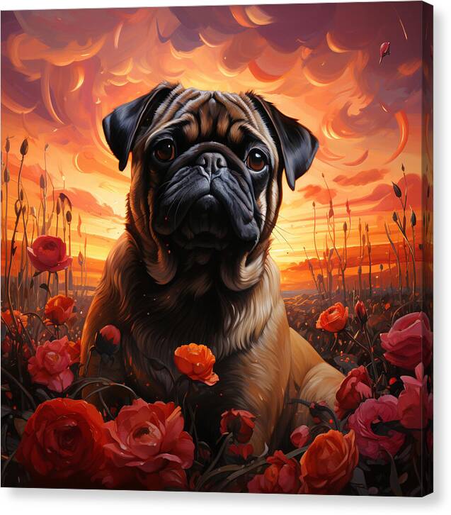 Pugs and Roses - Canvas Print