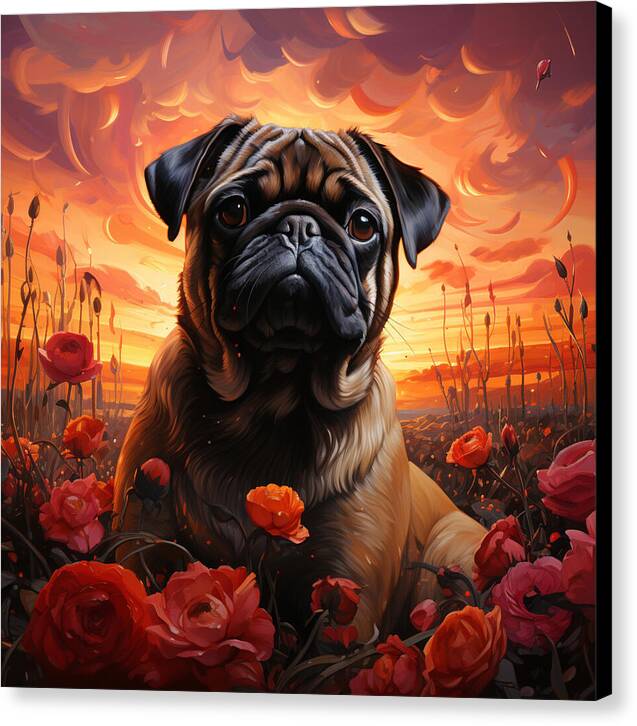 Pugs and Roses - Canvas Print