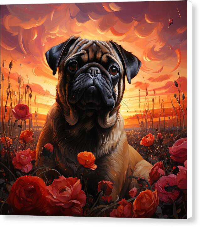 Pugs and Roses - Canvas Print