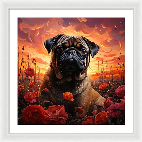 Pugs and Roses - Framed Print