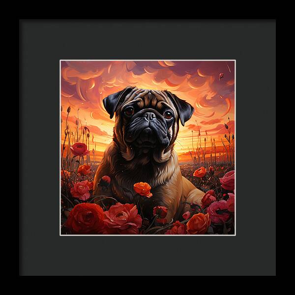 Pugs and Roses - Framed Print