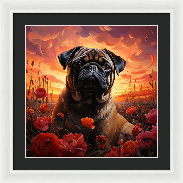 Pugs and Roses - Framed Print