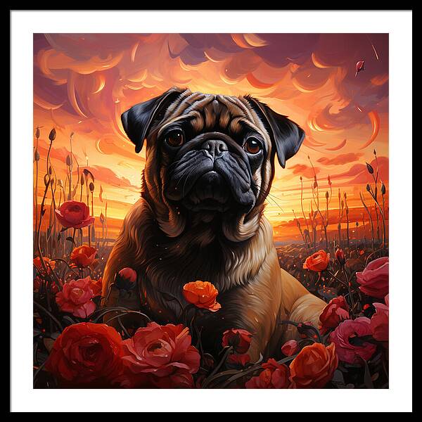 Pugs and Roses - Framed Print