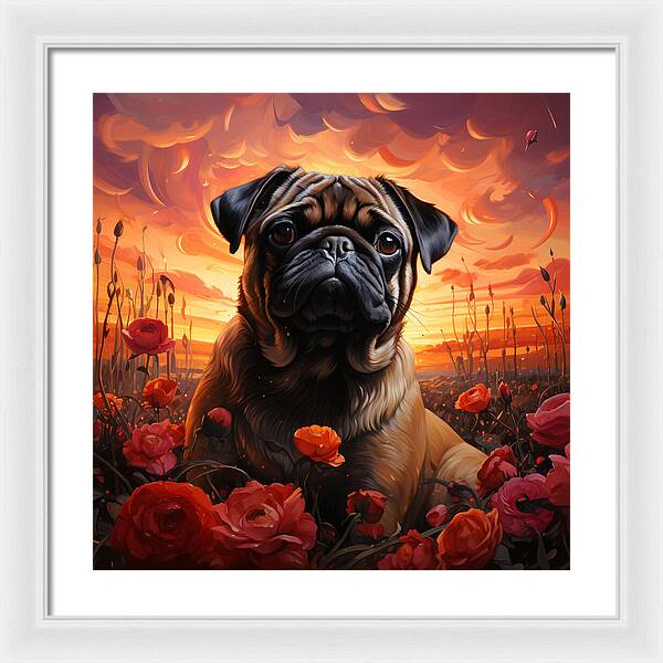 Pugs and Roses - Framed Print