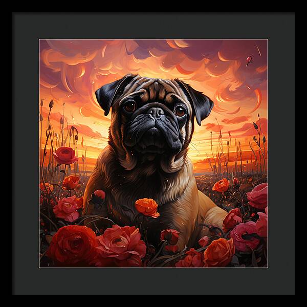 Pugs and Roses - Framed Print