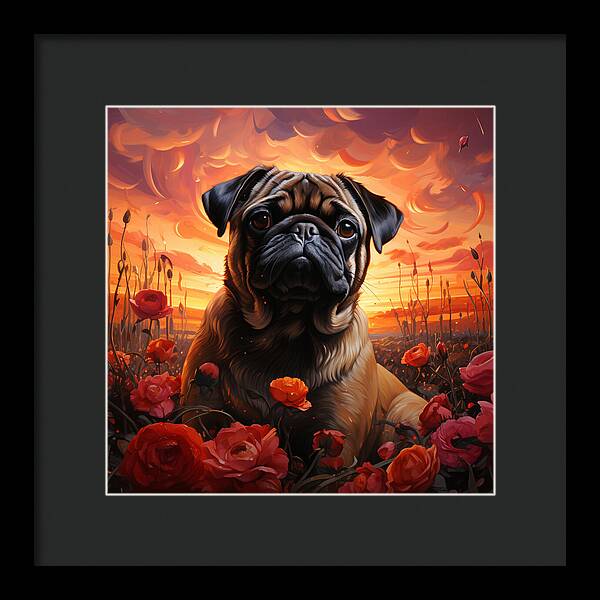 Pugs and Roses - Framed Print